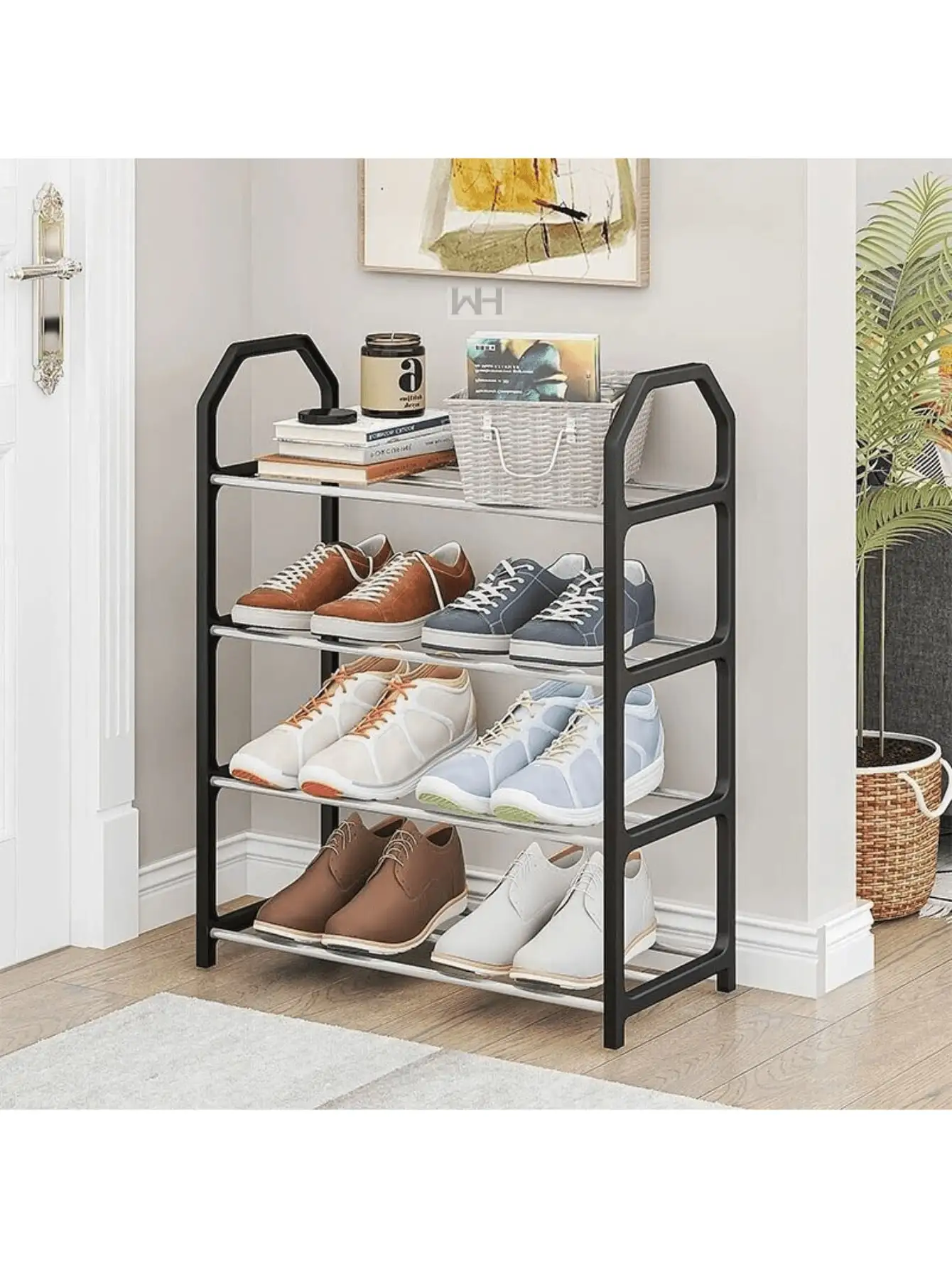 4-tier Metal stacking shoe rack, room organization, home storage, cleaning and order