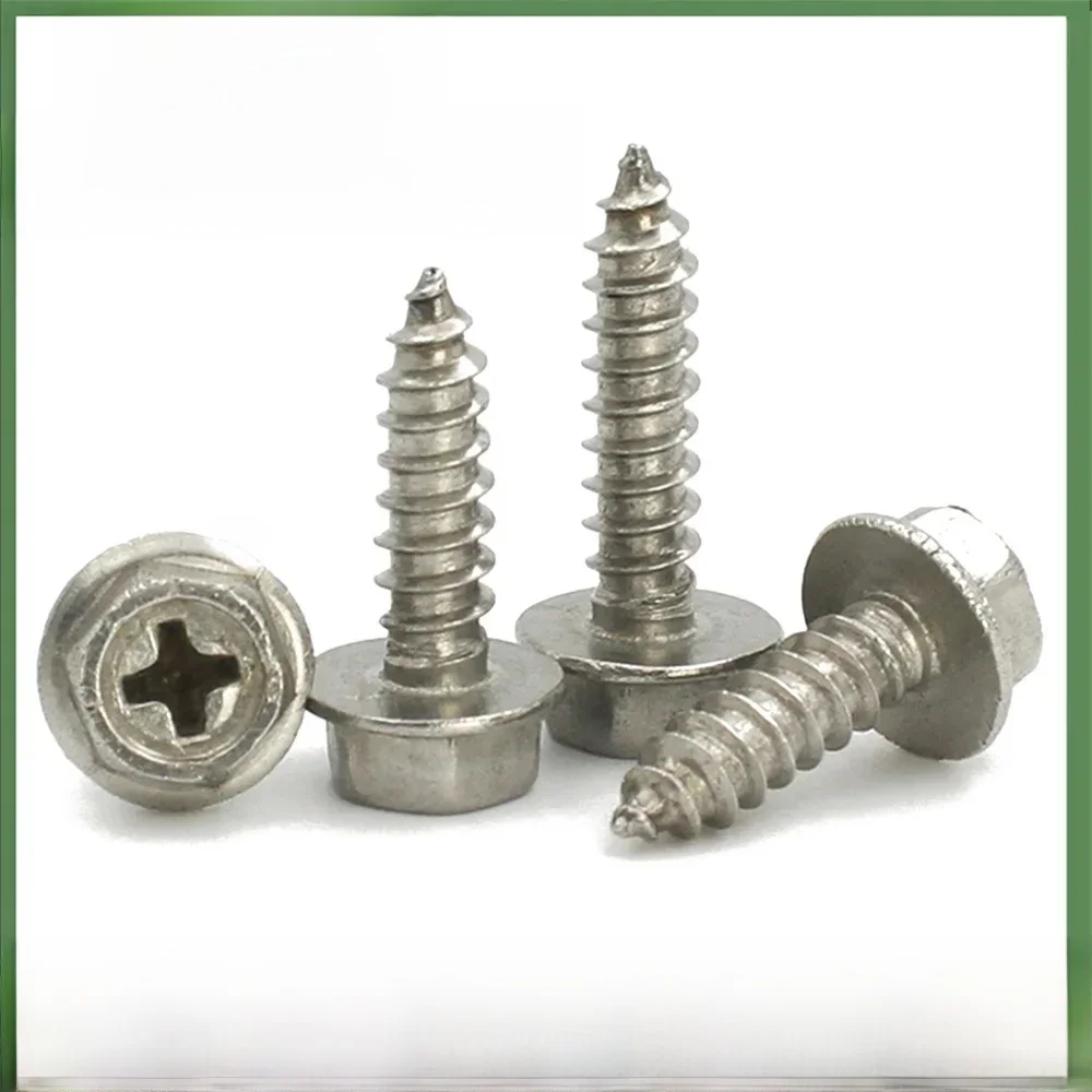 5-10 pièces 304 acier inoxydable M3 M4 M5 M6 vis hexagonale Phillips autotaraudeuses croix bride hexagonale vis à tête transversale clou en bois