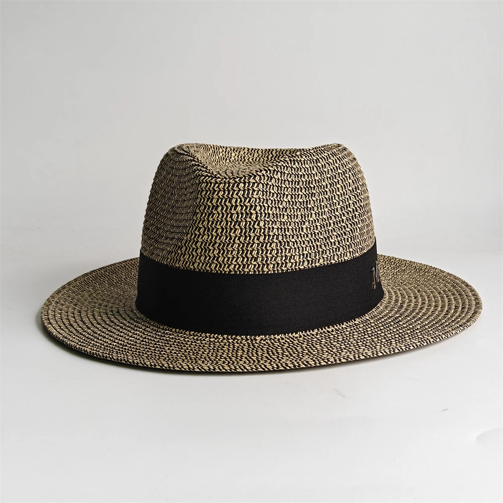 Classic Wide Brim Straw Panama Hat Unisex Summer Sun Cap Luxury Metal M Band Fedora Elegant Beach Visor with Velcro Adjuster view 6