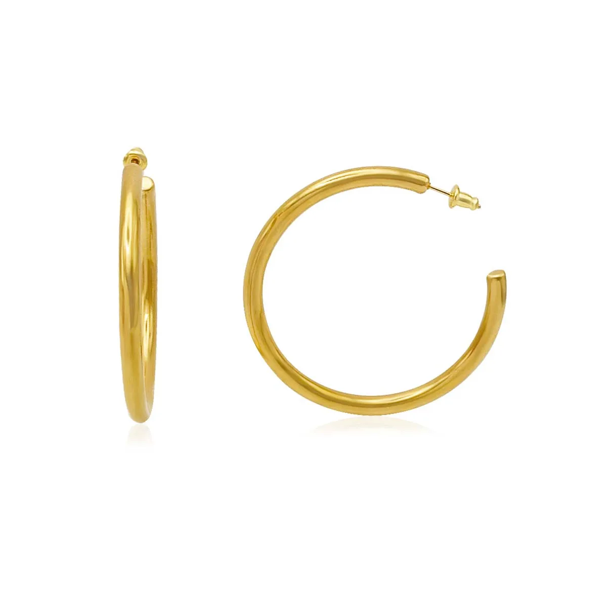 Gold Earrings For Women 4mm Thick Chunky Hoop Earrings 18K Gold Plated Lightweight Chunky Open Round Shape Earrings Gift