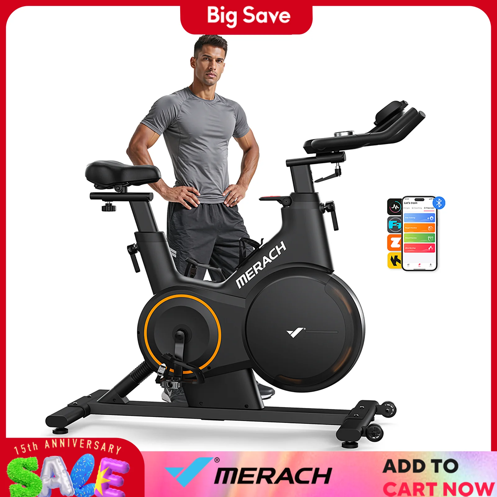 MERACH Bicicleta estática Bicicleta estacionaria magnética inteligente Ciclismo en interiores Inclinado ajustable ±6 ° Capacidad de nivel de grado para bajar de peso en el hogar