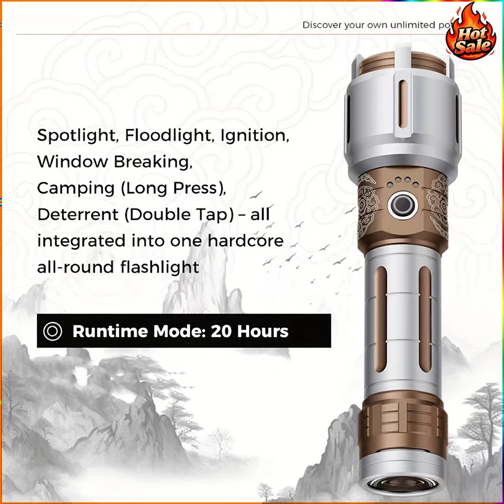 

20000LM Rechargeable Zoomable Flashlight Industrial Camping Light with Focus Beam IPX7 Waterproof for Outdoor Emergency Home Use