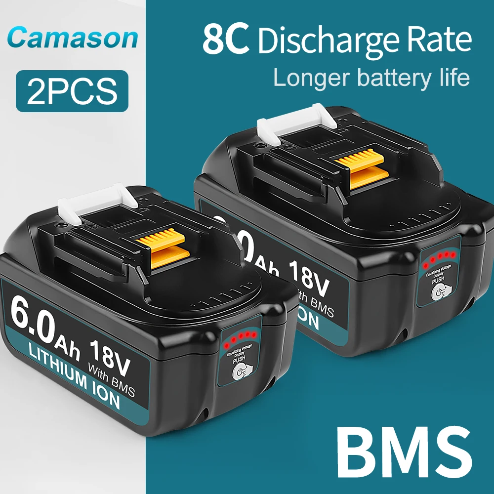 2PCS Camason 6Ah Battery For MAKITA 18V Power Tools Replacement Accessories BL1860 18 v Li-ion Rechargeable batteries Pack