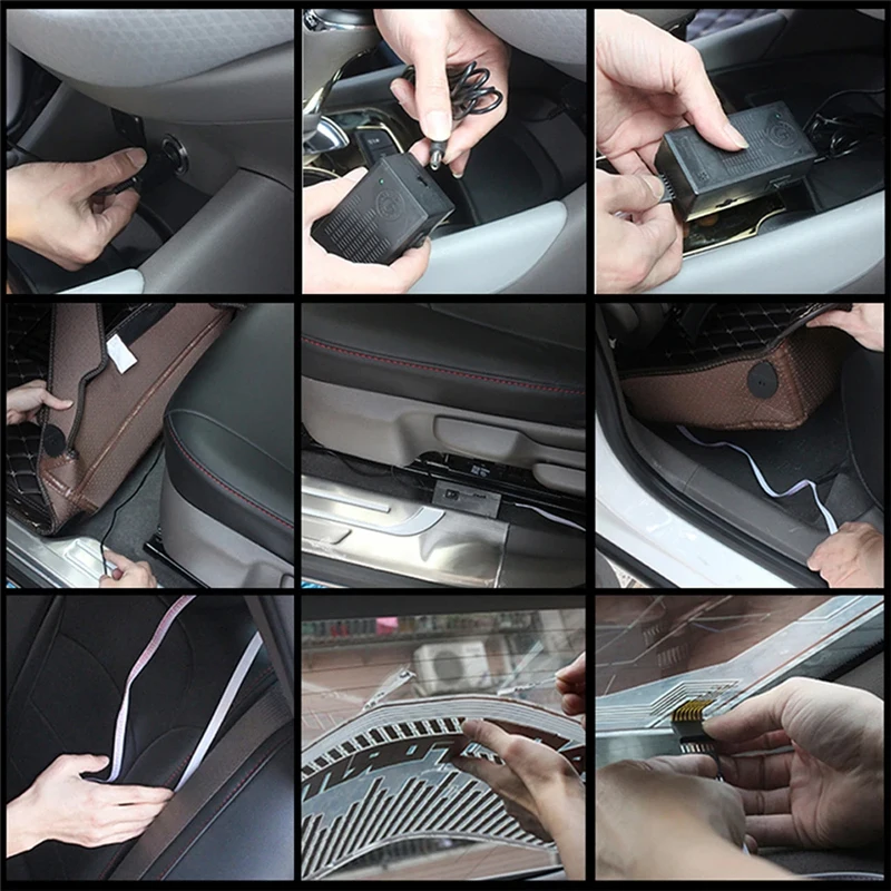 زجاج سيارة LED الصوت المنشط التعادل النيون EL ضوء الموسيقى إيقاع فلاش مصباح ملصق التصميم مع التحكم 90*25 سنتيمتر #5