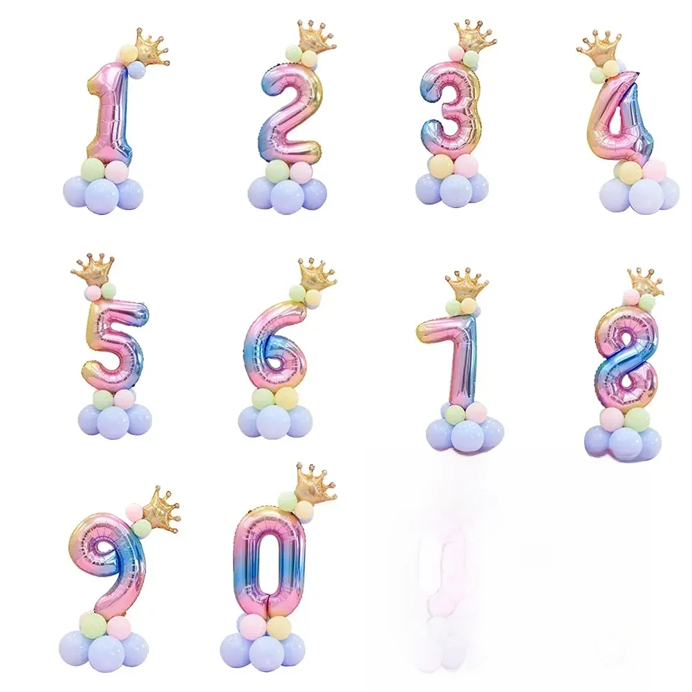 14 sztuk gradientowa tęcza 32 Cal foliowe balony urodzinowe balony numeryczne 0-9 dekoracje na imprezę urodzinową dla dzieci balony na baby shower — zdjęcie 2