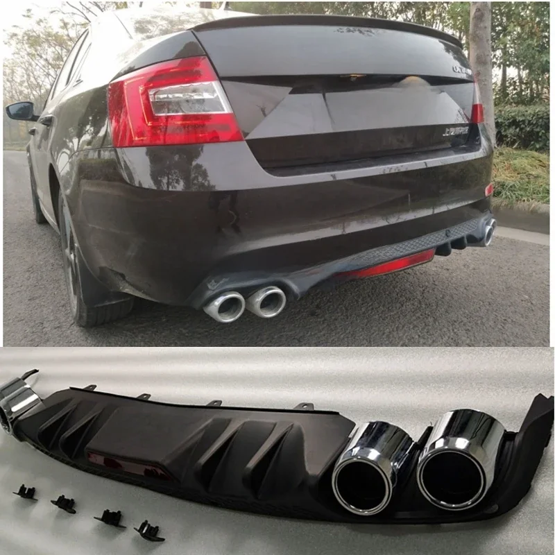 Wysokiej jakości ABS czarny tylny spojler zderzaka bagażnika tylny dyfuzor Protector z otworem Car Styling dla Skoda Octavia 2014-2018 — zdjęcie 2