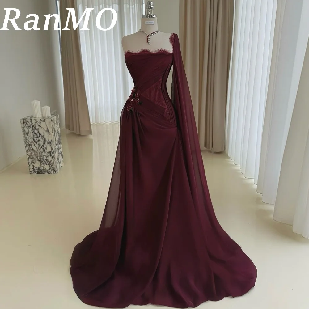 

Ranmo Elegant Burgundy Strapless A-line Prom Dress Floor-Length vestidos de noche Sleeveless Elegant Tail Evening Dresses 2025