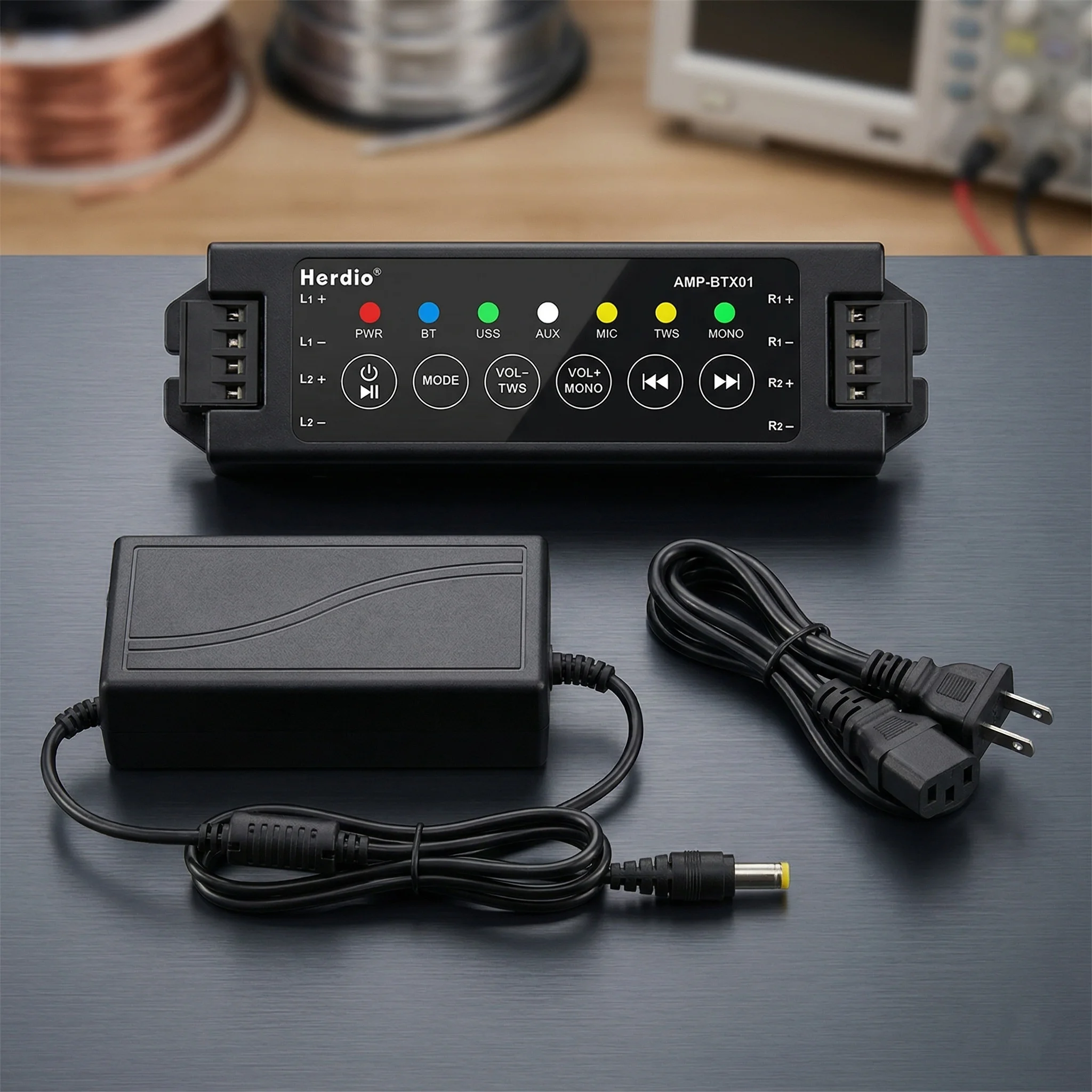 

Herdio 24V3A Power Adapter 4-Channel Slim Bluetooth Amplifier For Passive Speakers With TWS AUX MIC USB Fit Wall Ceiling Speaker