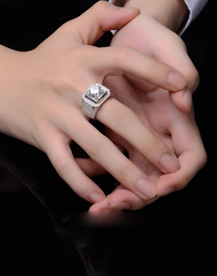 1/2/3/5/10 Carat D Color Moissanite Rings for Man Sparkle Plate 18k White Gold Moissanita S925 Silver Jewelry Pass Diamond Test