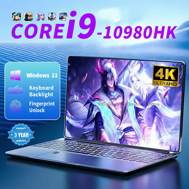 Desbloqueo por huella dactilar, computadora portátil de 15.6 pulgadas con Intel Core i9 10980HK, Windows 11 Pro, 16GB DDR4, 1TB SSD, portátil para juegos.