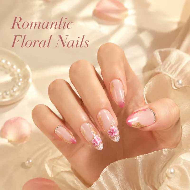 24 Pcs 3d Flower Realistic Press on Nails for Women Artificial False Nails Set Aesthetic Sticker Nails Prosthetic Nail Set 2026