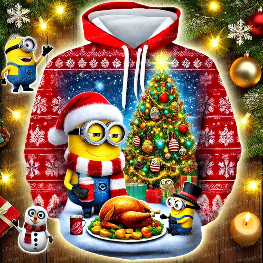 (Miniso) Minions And Snowmen Eat Turkey Christmas Hoodie Causal Style Comfort Shirt Man Women Hoodies Hoodie New & Sweatshirts