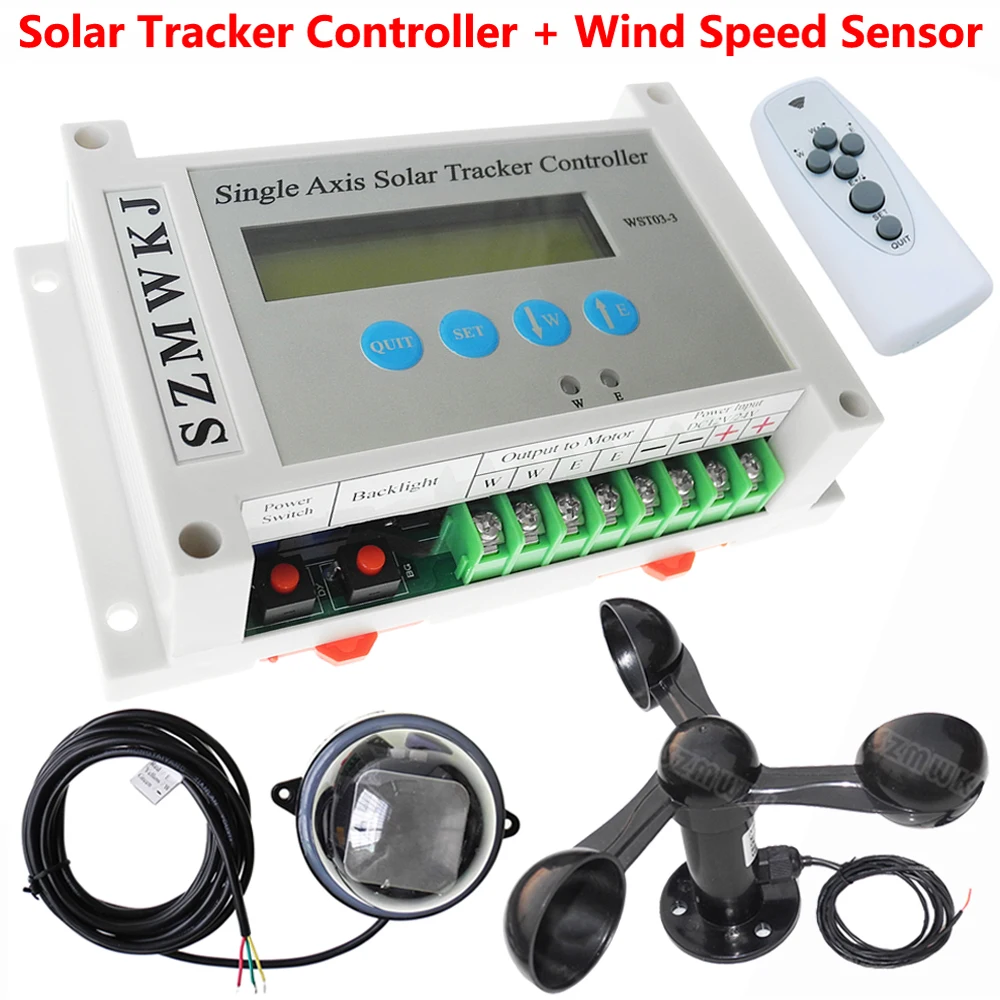 LCD Single Axis Electronic Solar Tracker Controller + Wind Speed Sensor 0-2.5V Anemometer DIY Solar Panel Tracking System Kits