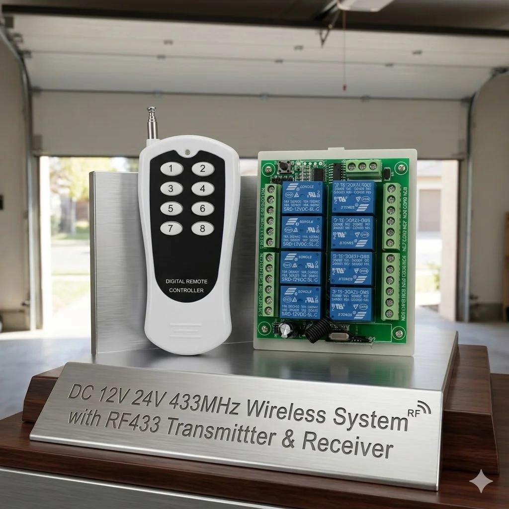 

8CH 433MHz Wireless Relay Switch DC 12V/24V Remote Control System Includes RF433 Transmitter & Receiver