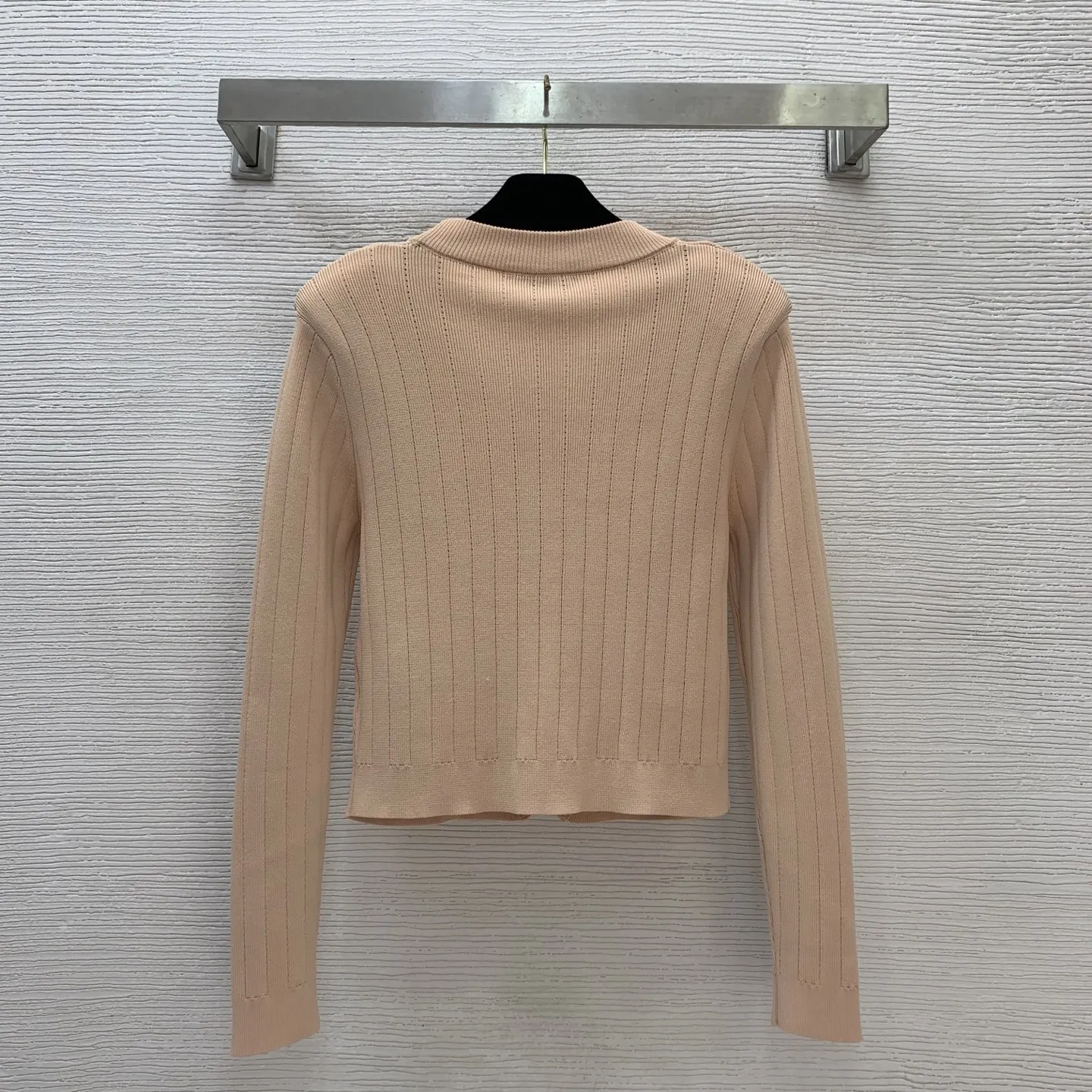 

High quality autumn and winter hollowed out pit stripe V-neck knitted cardigan short top SU22