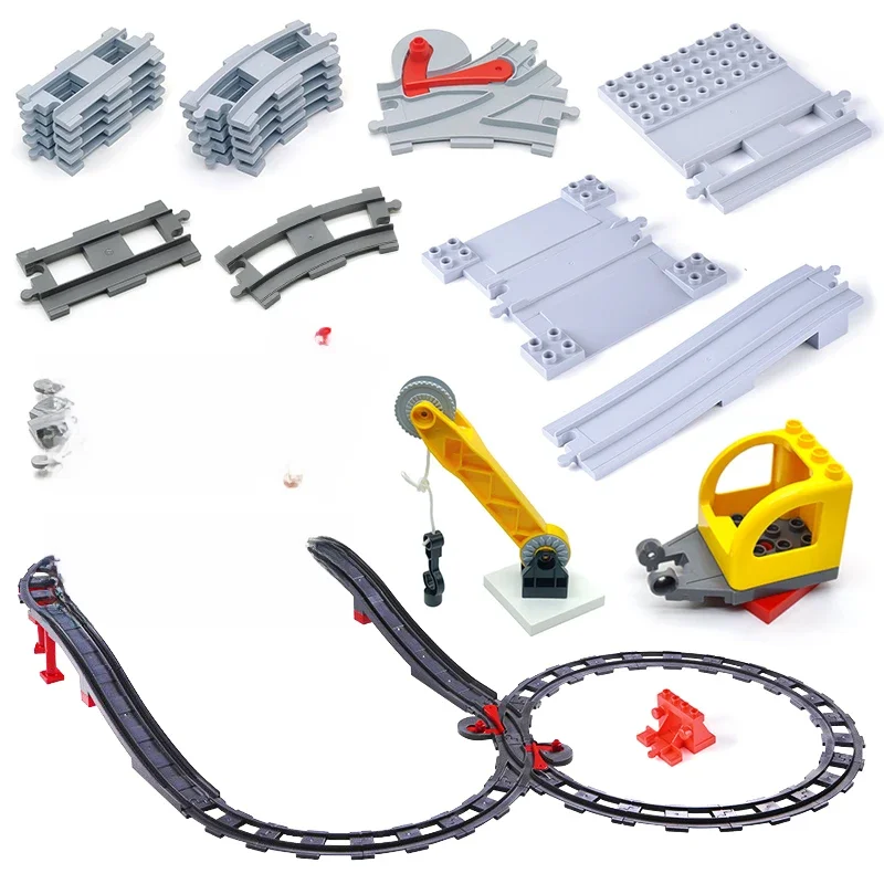 Ensemble de voies de Train, grands blocs de construction, accessoires de piste de circulation de ville compatibles avec DuploEGG, briques à monter soi-même, jouets pour enfants, cadeau