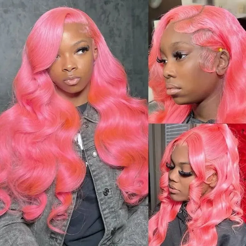 30 inch Pink Lace Front Wig 13x6 Body Wave Hd Lace Frontal Wig 100% Human Hair 180 Density Body Wave Pink Wig for Women