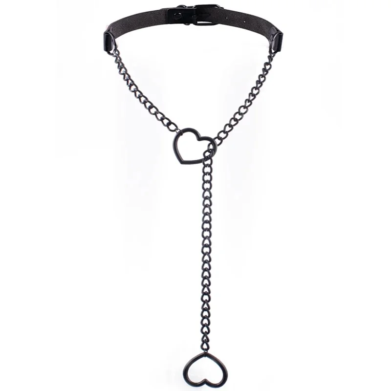 Collier chaîne en forme de cœur pour femmes, ras du cou en cuir noir, accessoires gothiques, bijoux Punk gothiques