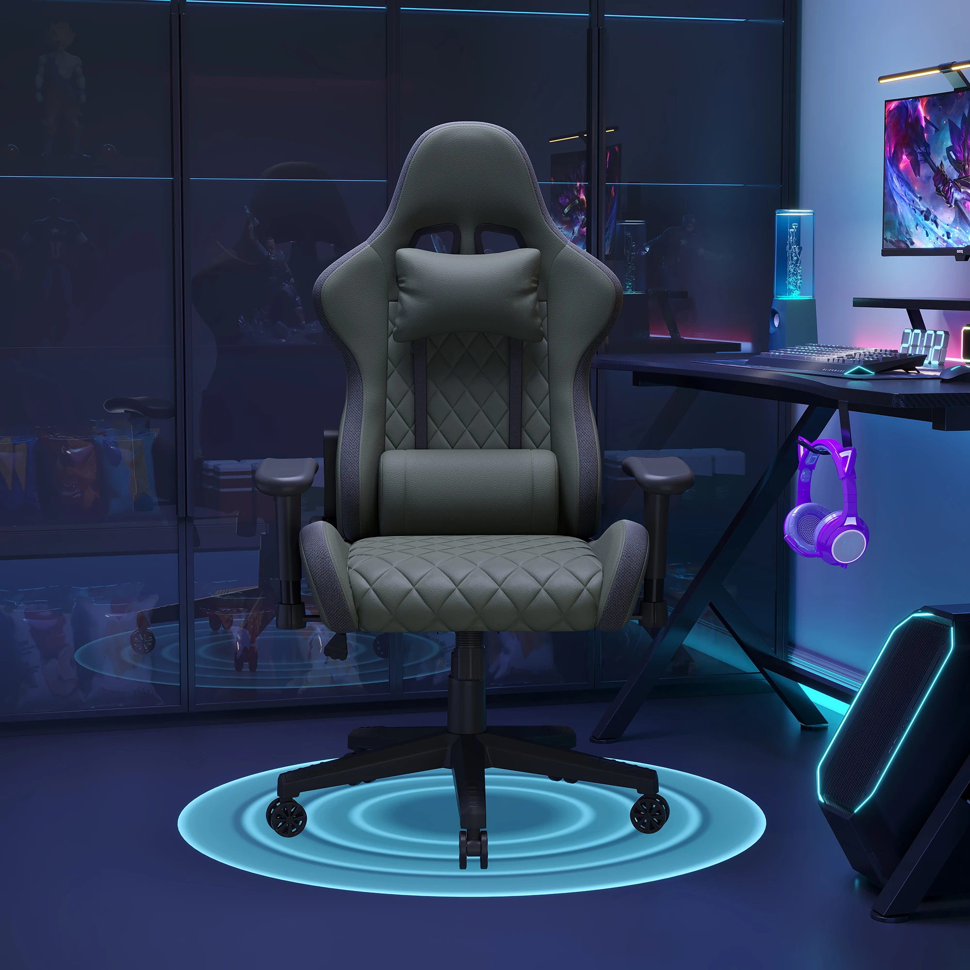 Chaise de jeu ergonomique pour PC, chaise de bureau avec appui-tête et soutien lombaire, dossier inclinable de 90 à 135°, accoudoirs 2D, chaise de bureau respirante, noire