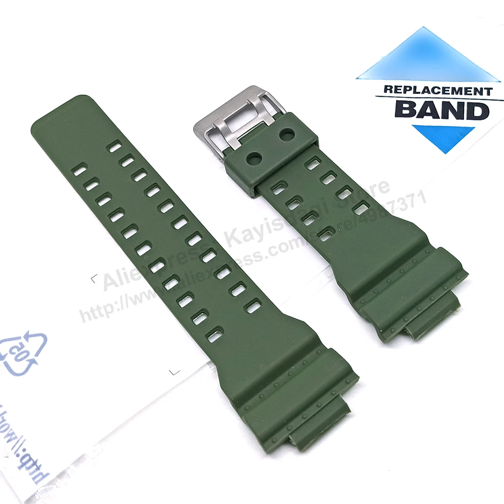 Correa de repuesto de goma para reloj Casio, color verde militar, compatible con GA-100/110/120/150/200/300/400/700