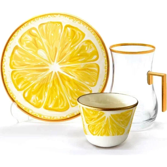 

Toygar Drop Handle Efe Tea Set 6+6 Big Lemon
