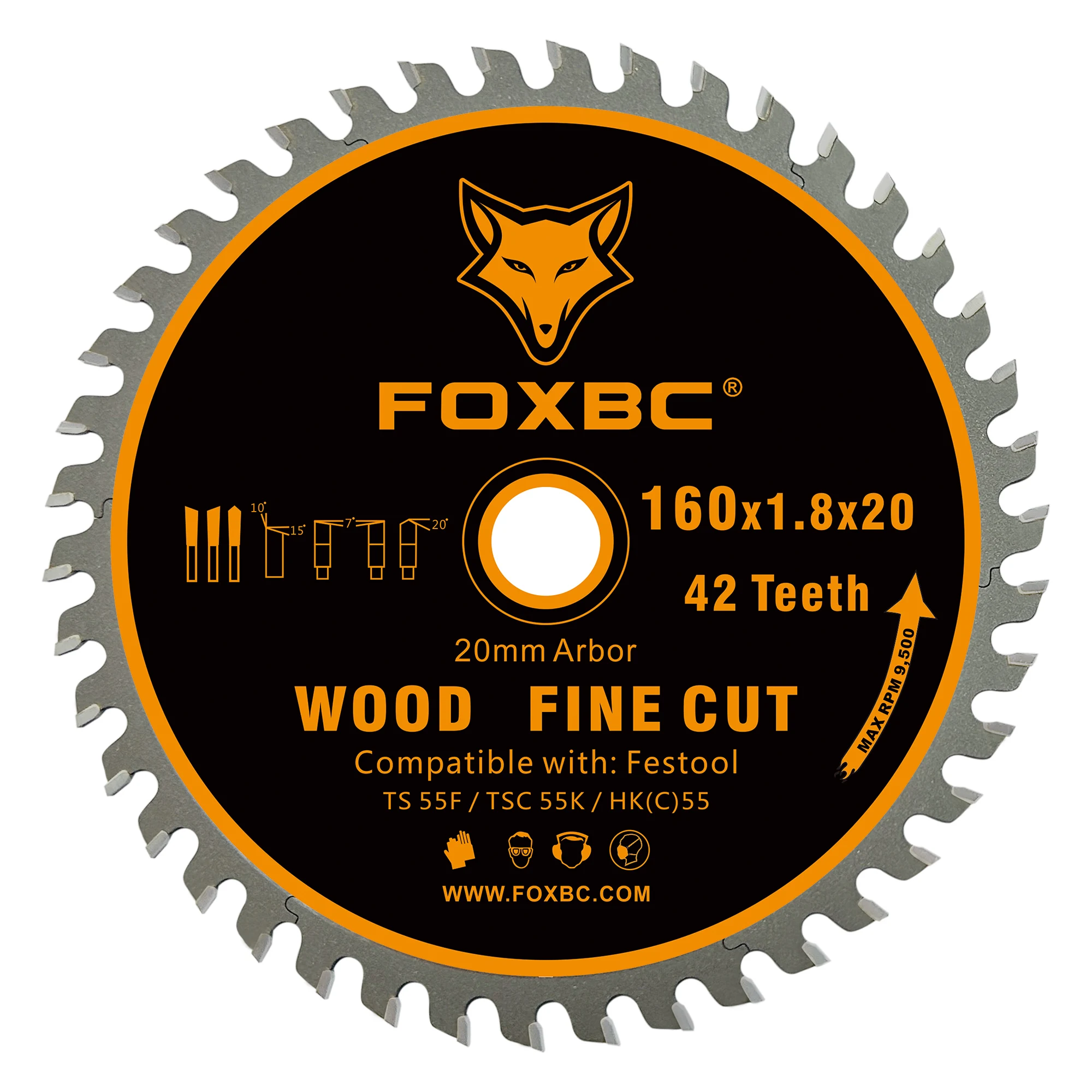 

FOXBC 205553 Track Saw Blade 160x1,8x20mm 42 T Wood Fine Cut for Festool TS 55 F, TSC 55 K, HK 55 and HKC 55 1pcsc