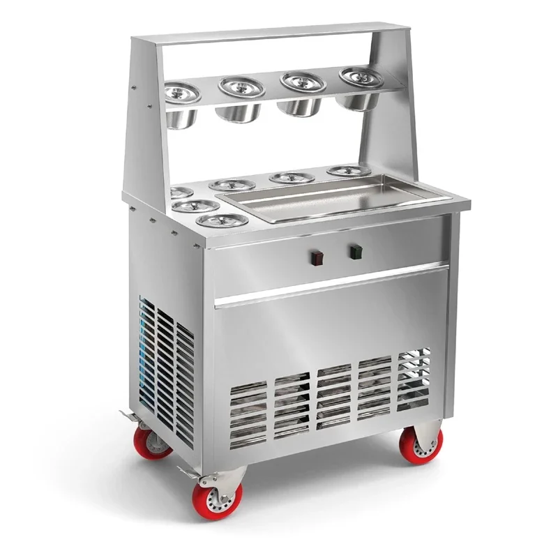 Free air ship CE 110V 220V R410 R22 LED commercial Stainless Steel Fried Ice Cream Machine Single Pan Freezer ice pan machine
