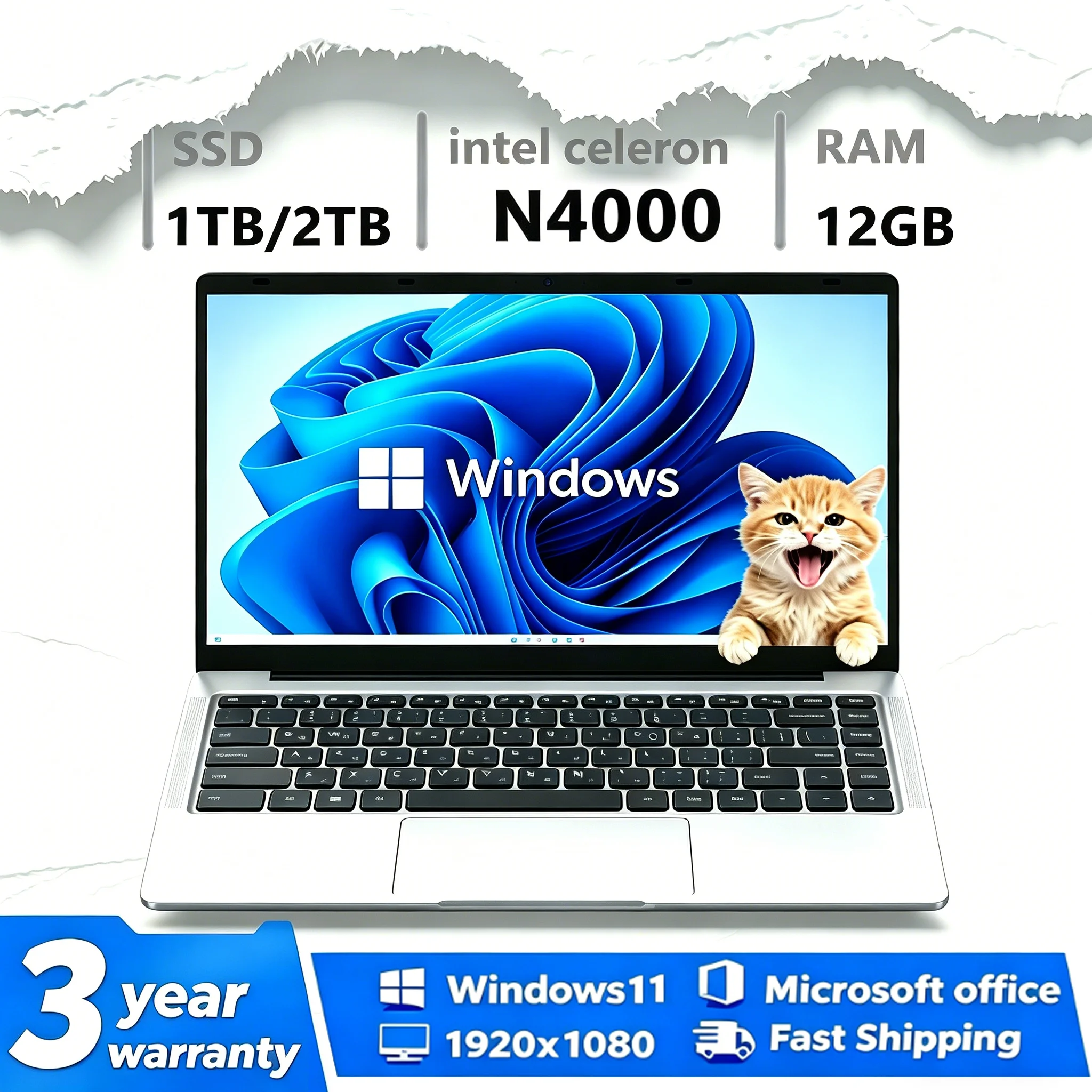 NUEVA Laptop 2026 con Windows 11, Intel N4000, 12GB de RAM, 512GB/1TB SSD, 1920*1080, Computadora para Oficina y Estudio