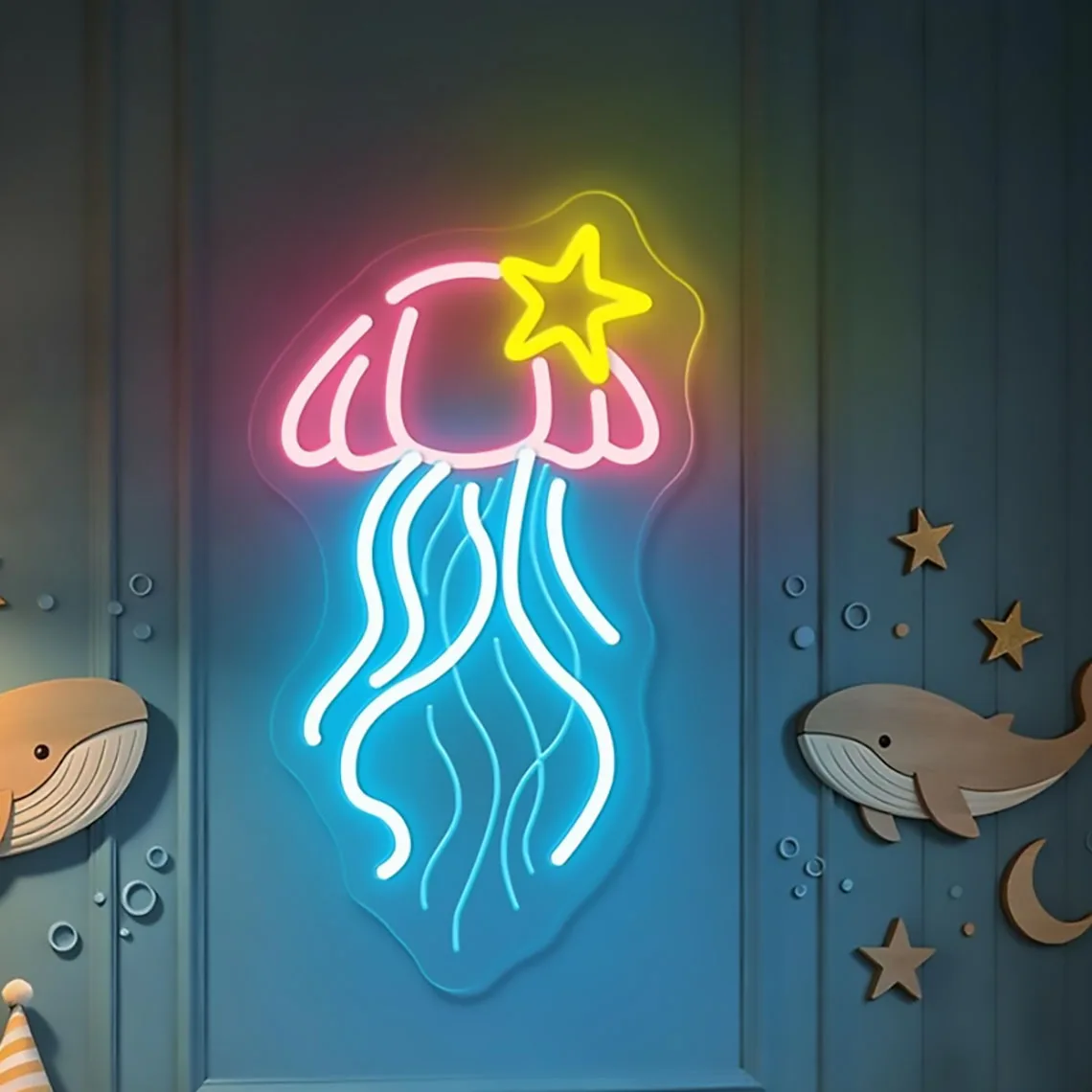Jellyfish Neon Sign Marine Life Signs Bedroom Wall Decor Beach Party Ocean Decor USB Dimmer