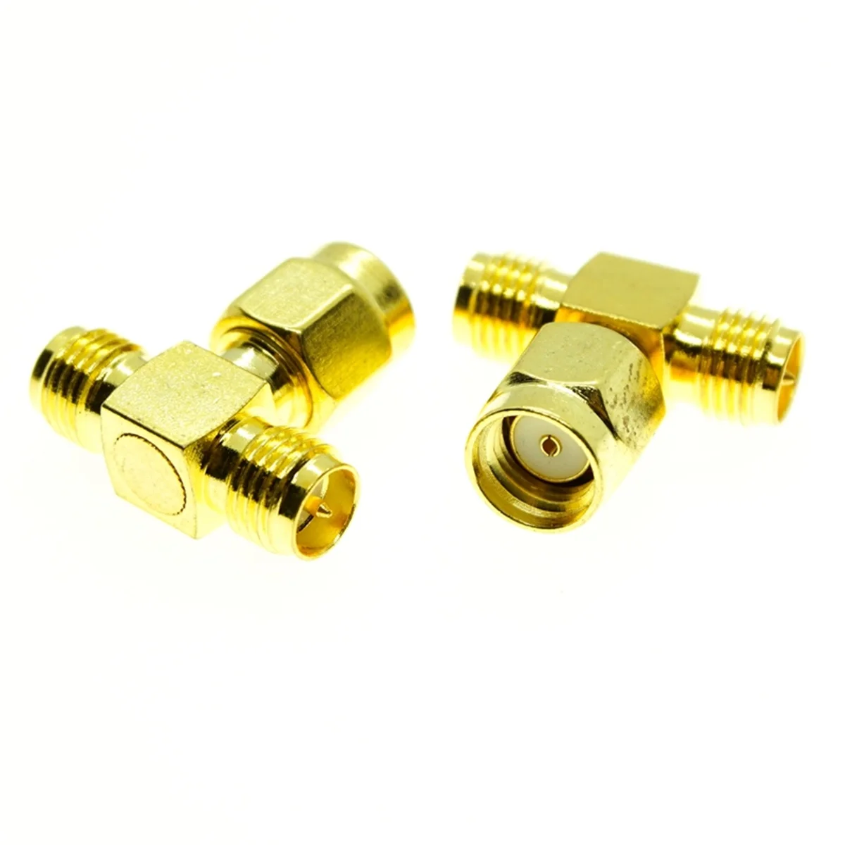 2PCS RP-SMA male plug to Two RP-SMA Female Triple T Connector Mount Connector RF Coaxial Adapter