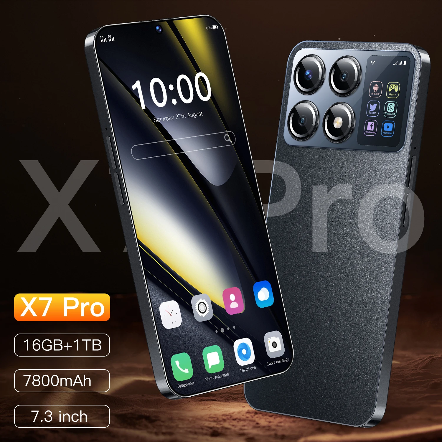 2024 Global Version Mobile Phones X7 Pro Original Cellphones 7.3inch HD 16G+1TB smartphone 5G 7800mAh Battery 72+108MP Camera