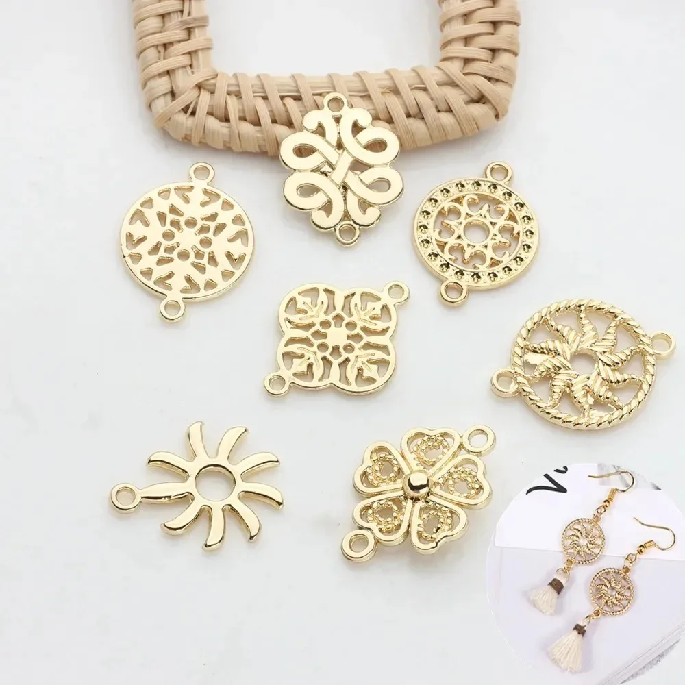 10 sztuk kolczyki w kolorze złotym wisiorek złącza kwiat pusty wisiorek kwiatowy Charms Diy bransoletka kolczyki elementy do wyrobu biżuterii — zdjęcie 2