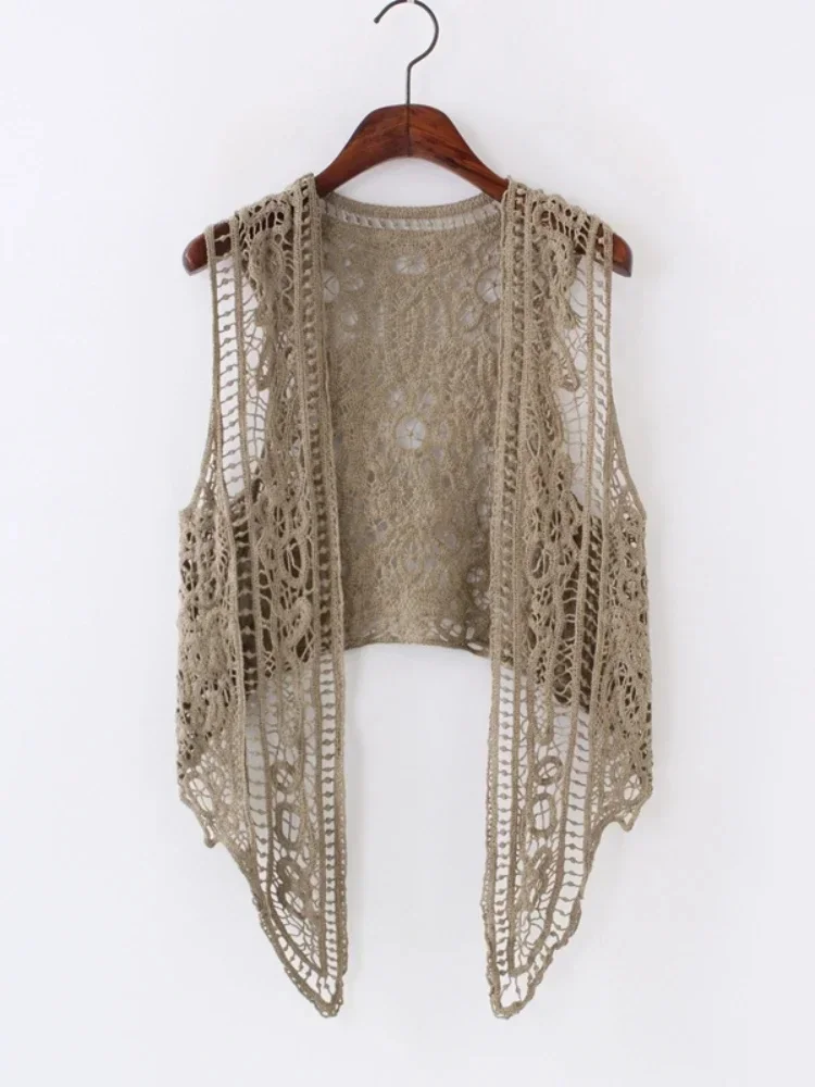 Cardigan point ouvert asymétrique, été plage Boho Hiphelicopter People Style Crochet tricot broderie Blouse sans manches gla2022