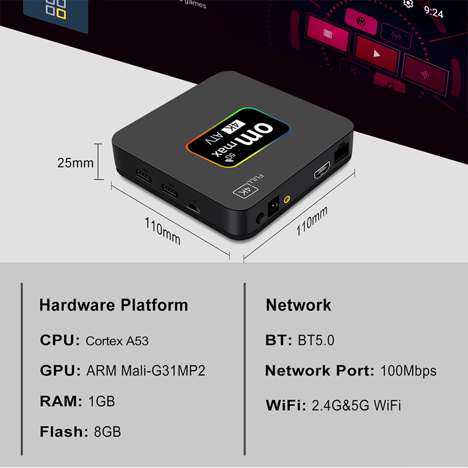 OM MAX 2025, горячая распродажа, Android TV Box S905L3, амlogic Chips, система iATV, 4k HD Bluetooth5.0, голосовой пульт дистанционного управления, двойной 2,4G/5G tvbox