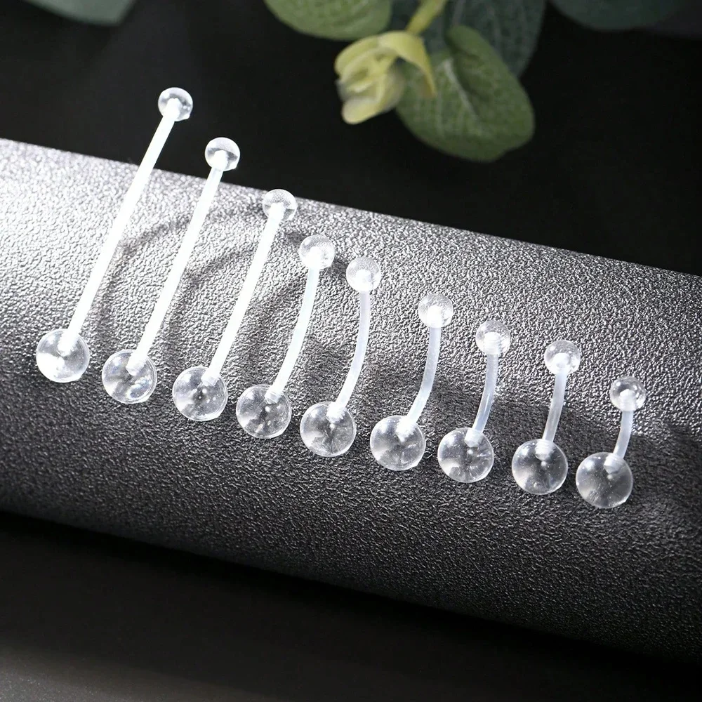 6PCS 14g Klare Bauchnabelringe Bauchringe Nabelringe Bioflex Kunststoff Bauchring Gebogene Langhantel Nabelpiercings Halterungen