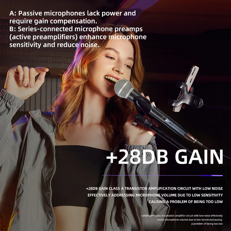 XLR Dynamic Microphone Preamp Inline Mic Gain Booster for Podcast Recording, Streaming, Studio and Live Sound
