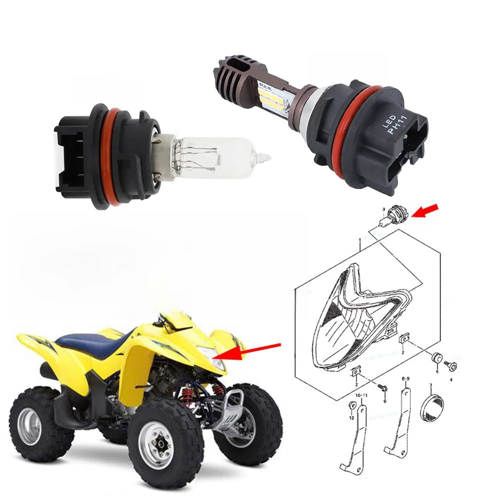 Ampoule halogène pour phare Led, faisceau haut/bas, Super blanc, pour Suzuki QuadSport Z250 LTZ 250 Z400 LT-Z400 LTR 450 QuadRacer 450R