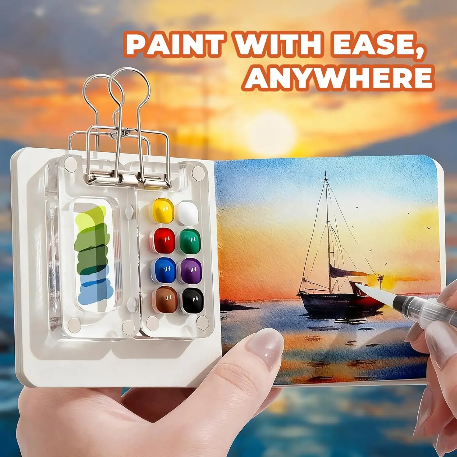 Mini-Aquarell-Acrylfarbe, Acryl-Box, tragbares Handbuch, Skizzieren, Reisen, Malen, Skizzenbuch, Palette, kleines Zeichenbrett – Detail 3