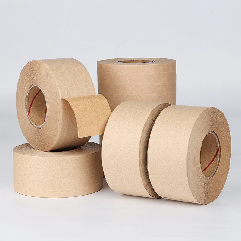 50M Reinforced Water Activated Gummed Kraft Paper Tape ,Wet-water Fiber Tape for Heavy Duty Secure Packing Shipping