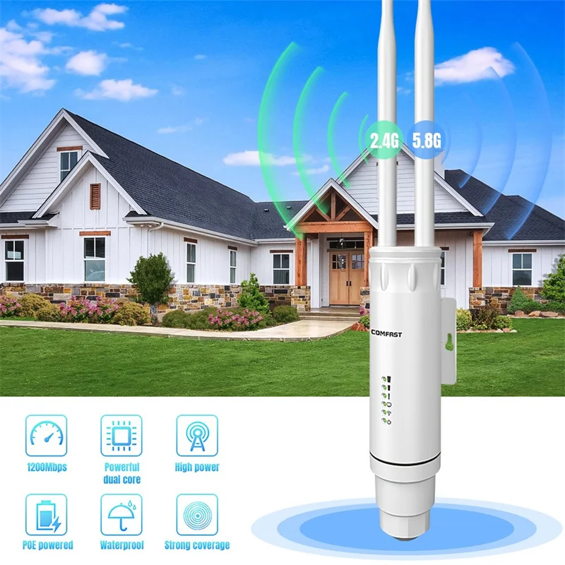 Comfast 300M/1200M Outdoor Access Point Wireless WiFi Extender 2.4G/5GHz AC1200 Wide-Area Router WiFi Antenns Street Repeater AP