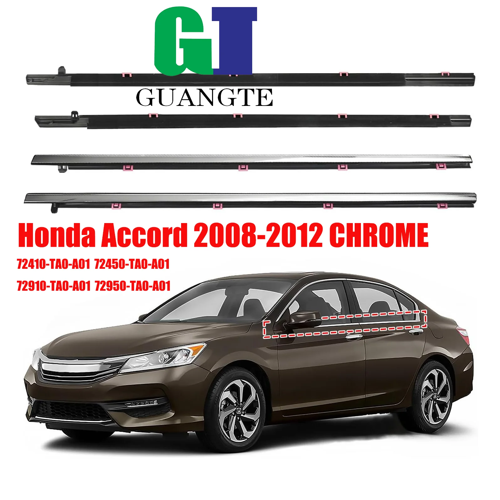 

Car Window Weatherstrips Compatible for Honda Accord 2008-2012 Chrome Side Door Moulding Trim Belt Outer Window Glass Sealing