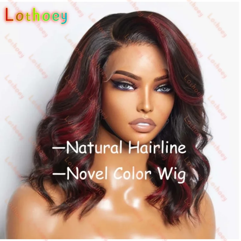 

99J Ombre Короткий цветной боб, парик из натуральных волос на кружеве спереди, шелковый верх, парик с кружевной застежкой, боковая часть, красные волнистые волосы Remy