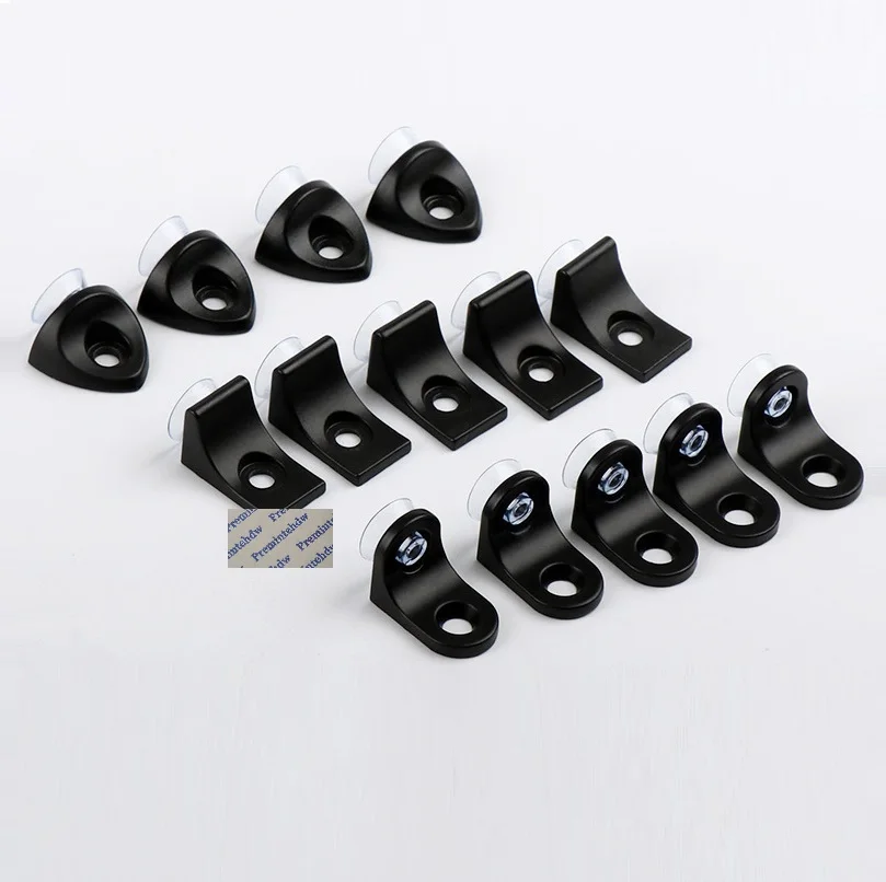 100Pcs Black Zinc Cupboard Glass Shelf Holder Support With Rubber Suction