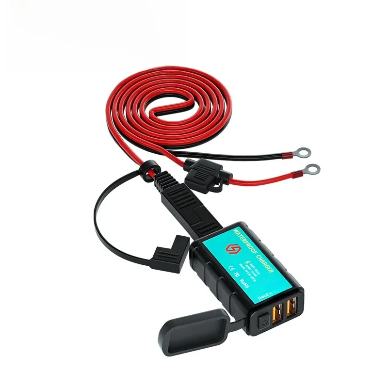 Motocykl 12V ładowarka USB wodoodporny przełącznik z woltomierzem kabel do szybkiego ładowania SAE do rodzaj USB C gniazdo akcesoria motocyklowe — 2