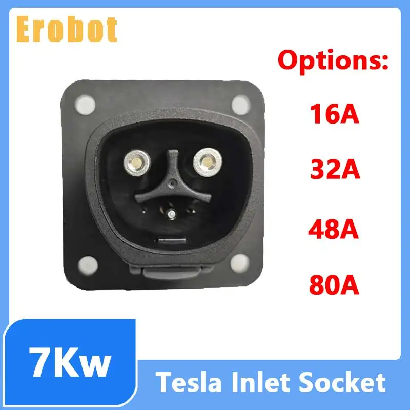 Erobot Design For Tesla Model S/Y/3 Connector NACS Inlet Plug EV On-Board Charger AC Socket EV Charging Socket 16A 32A 48A 80A