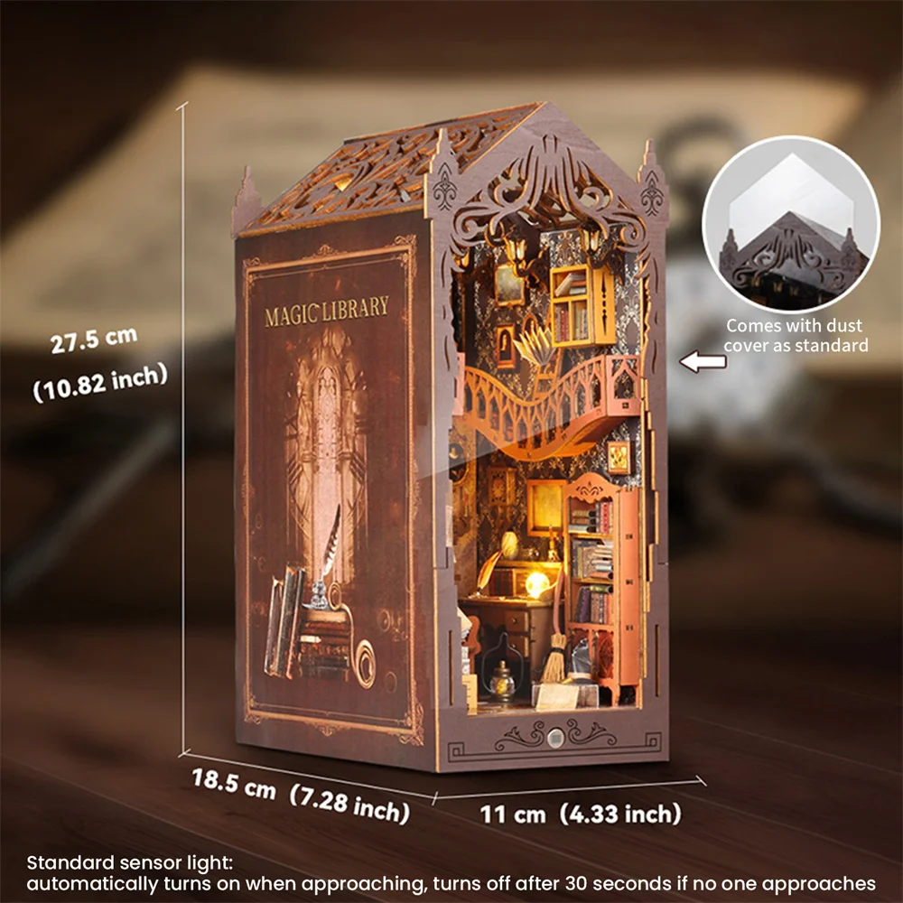 Miniature Magic Library Set 3D Puzzle DIY Book Nook Kit Eternal Bookstore Woodhouse Dollhouse With Light Building Model Great Gift