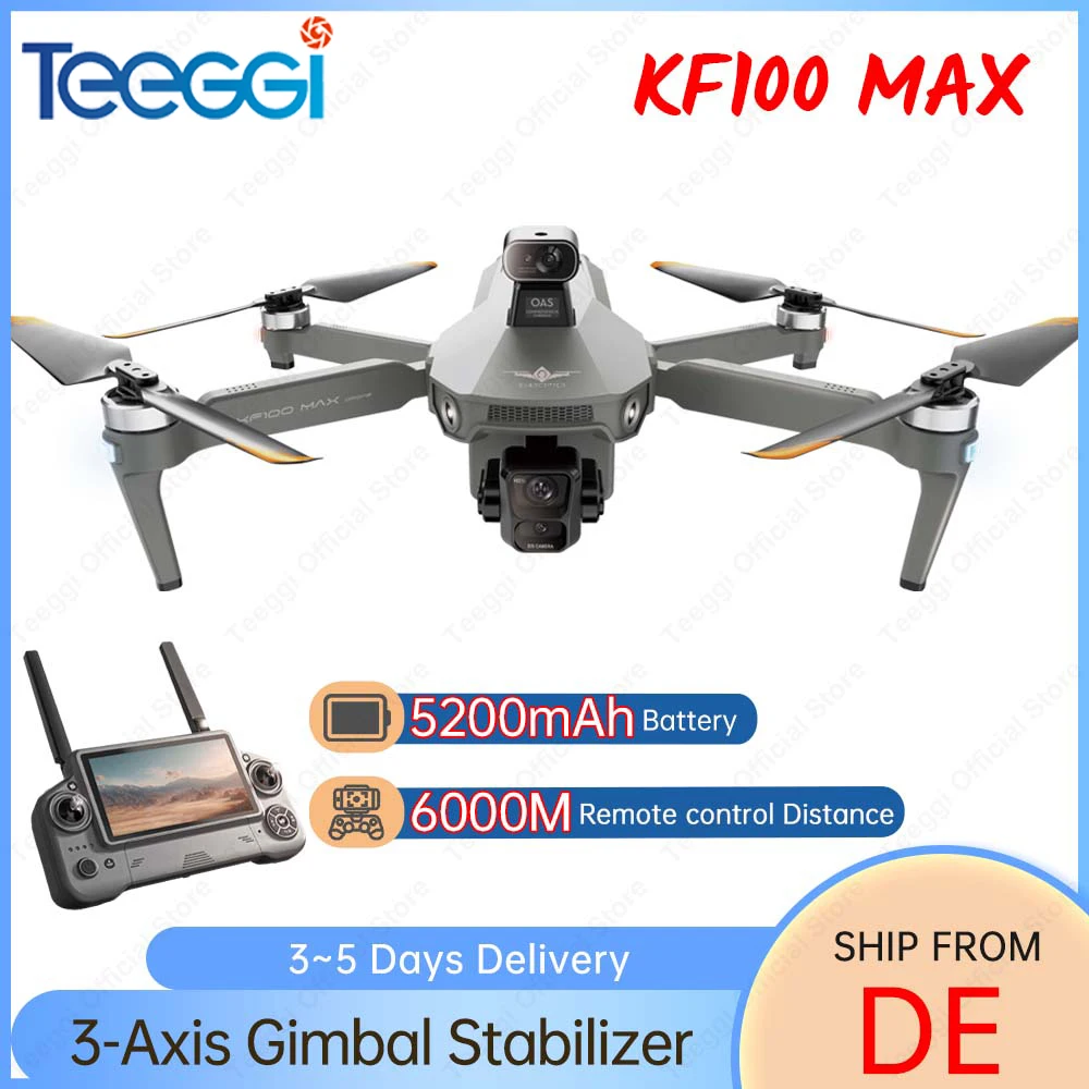 Teeggi KF100 MAX Droni GPS con telecamera 4K Professionale Gimbal a 3 assi per evitare ostacoli 6KM RC con schermo Quadcopter pieghevole