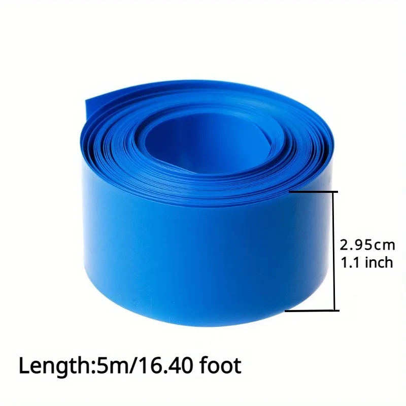 5.0meter Blue PVC Heat Shrinkable Tubing for 18650 LiPo Batteries - 2.95 cm Width, Insulated Film Wrap, Battery Protection Wrap
