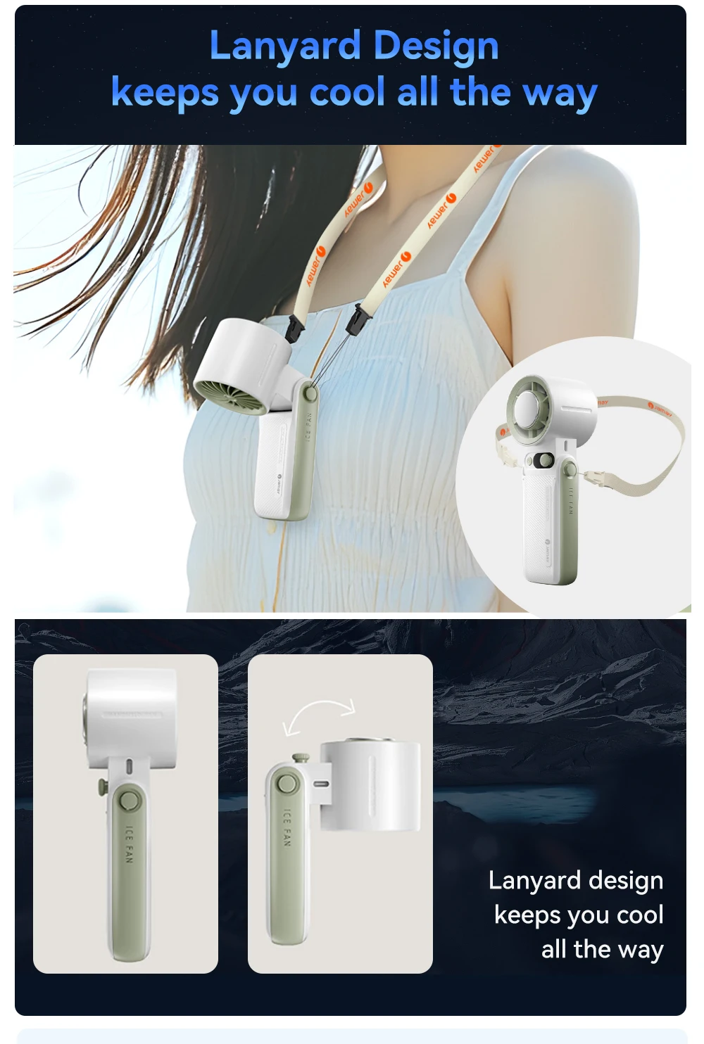 2025 Jamay USB شحن مروحة عالية السرعة 6000mAh عمر البطارية الطويل 199 مستوى قوة الرياح القوية للغاية أدوات تبريد الصيف في الهواء الطلق