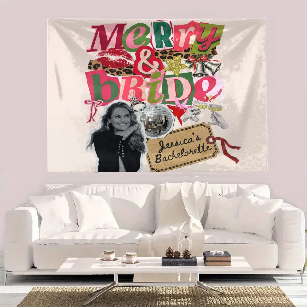 Custom Photo Christmas Bachelorette Banner, Merry & Bride Bridal Shower Decor, Holiday Bach Party Backdrop